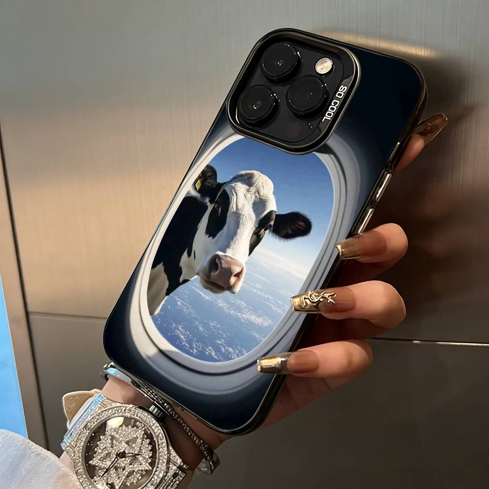 Cute and funny cow For iPhone 17 16 15 14 13 12 11 Pro Max XS 17 Air Silicone Colored Silver Bumper Cover
