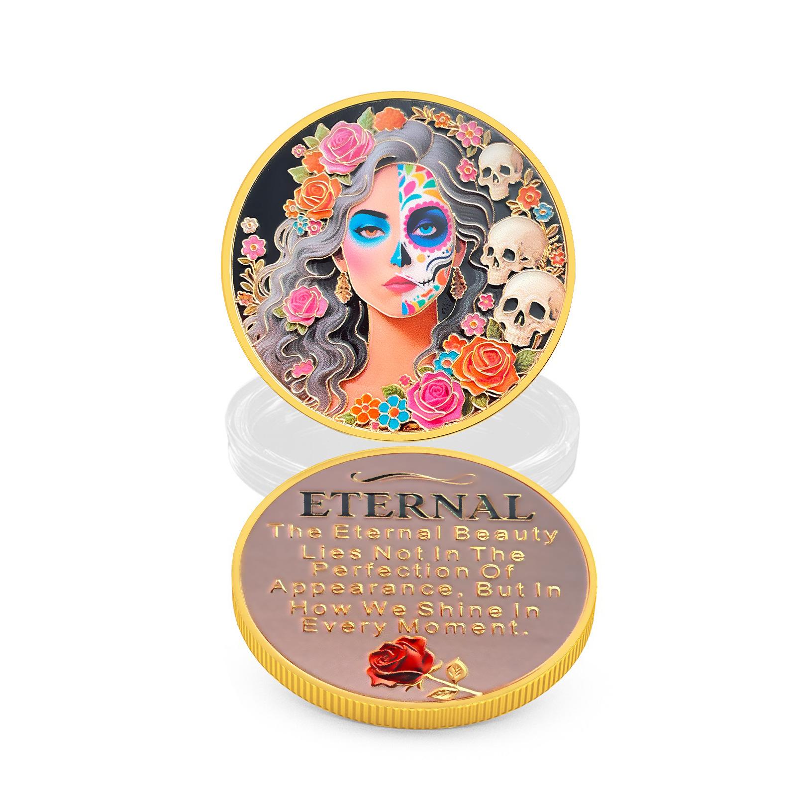 

Вечная красота, Красота черепа в пол-лица, металл, расписанные монеты, памятные медали, изделия ручной работы, монеты, рождественский подарок, наполнители для чулка 40*3mm