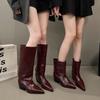 Fashion New Women's Leather Kitten Heel Square Toe Slip-on Autumn Knee High Boots Casual Female Long Boots Shoes Knee-High Boots