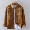 Men's Spring Cotton Corduroy Jacket with Double Pockets, Stripes & Velvet, Loose Fit, Drop Shoulder, Long Sleeve, Japanese Style.