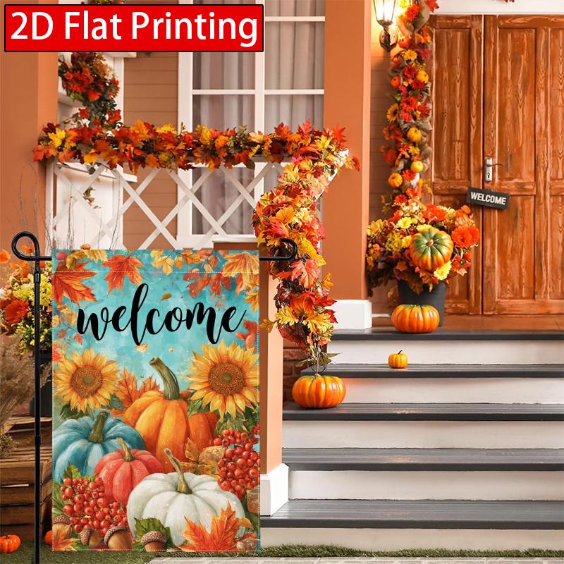 2D Flat, 2D Flat Autumn Thanksgiving Pumpkin Sunflower Garden Flag_4 (2)- Outdoor Garden Flag Double-sided Home Decoration Courtyard Decoration Outdoo