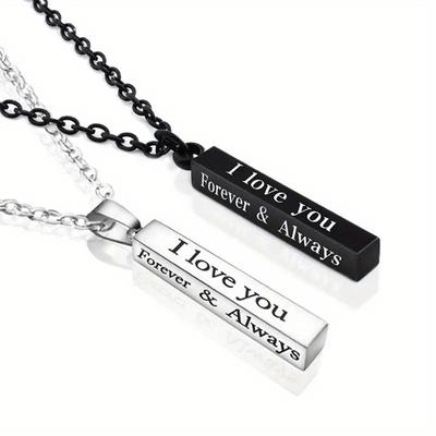 Popular for Couples Promise Relationship Matching Necklace for Valentine's Day Gift with Cute Heart Engraved Lettering I Love You Necklaces