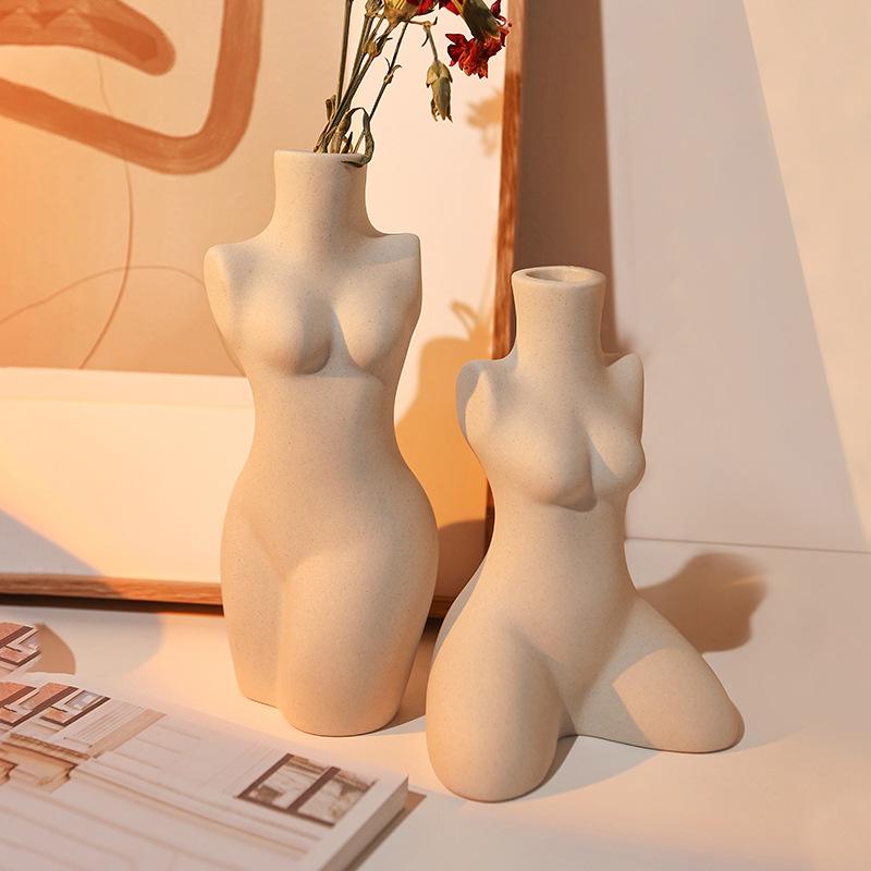 Human Body Styling Art Vase  Silent Wind Ceramic Vase  Sculpture White Primitive Embryo Floral Organ Ins Hotels Home Decorate