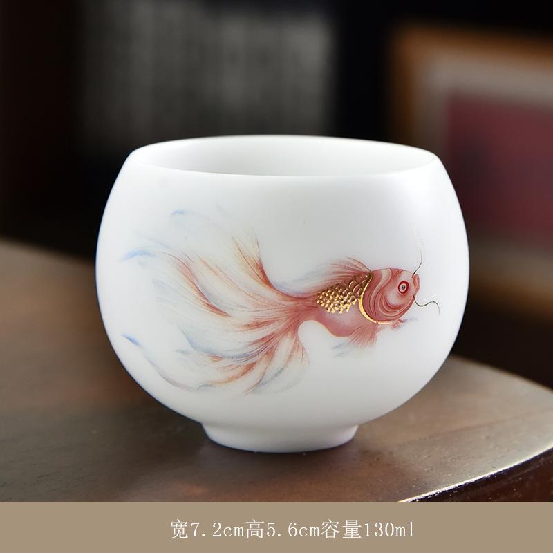 Ice Type Ceramic , Sheep Fat Jade Porcelain Hand-painted Master Single Cup, Large Size Tasting Tea Bowl, Household Kung F
