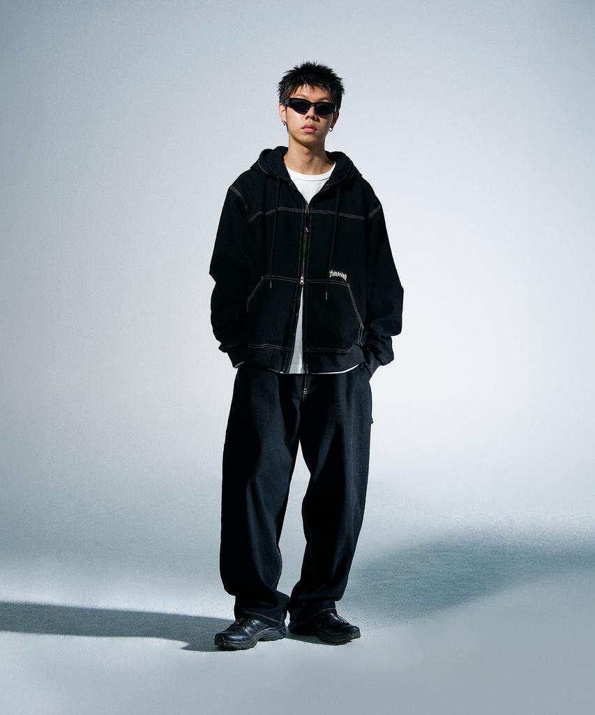 Treasure Flame Stitch Carpenter Pants Black