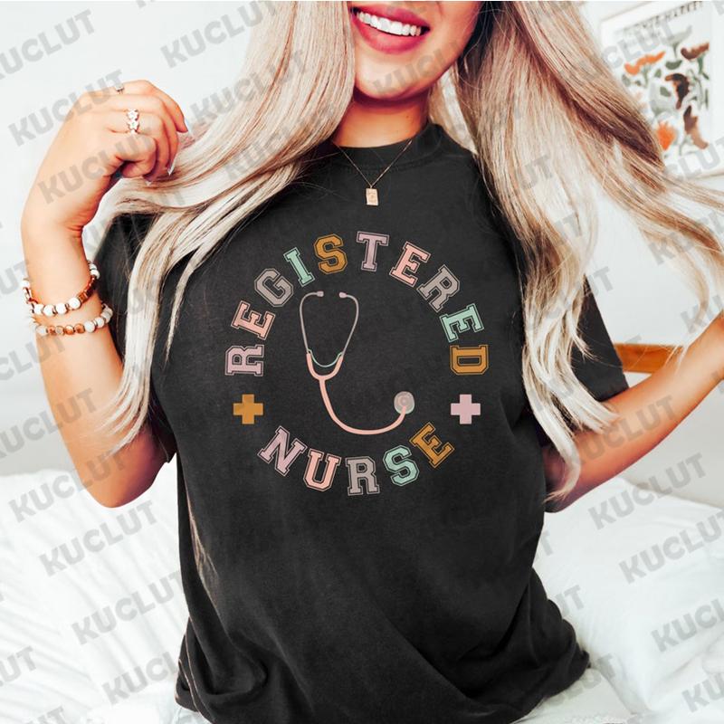 New Nurse Black T-shirts for Unisex Nurse Graduate Gift Nursing School Tee Shirts RN Tshirts Short Sleeve Summer Fashion Shirt