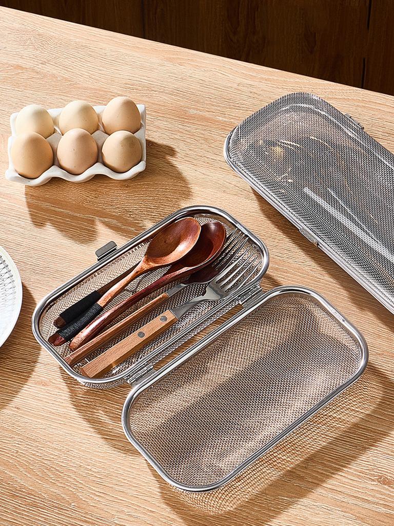 304 Stainless Steel Mesh Tableware Storage Box Empty Box Outdoor Portable Storage for Chopsticks Spoon Box Children's