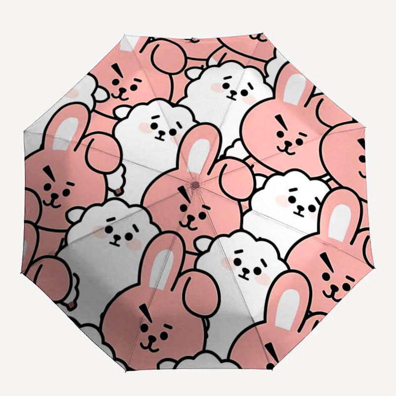 1pc BunnyPrint Automatic Open/Close Umbrella, Umbrella with cartoon Design, Portable Compact Umbrella for Men & Women, Good Holiday Gift yy2