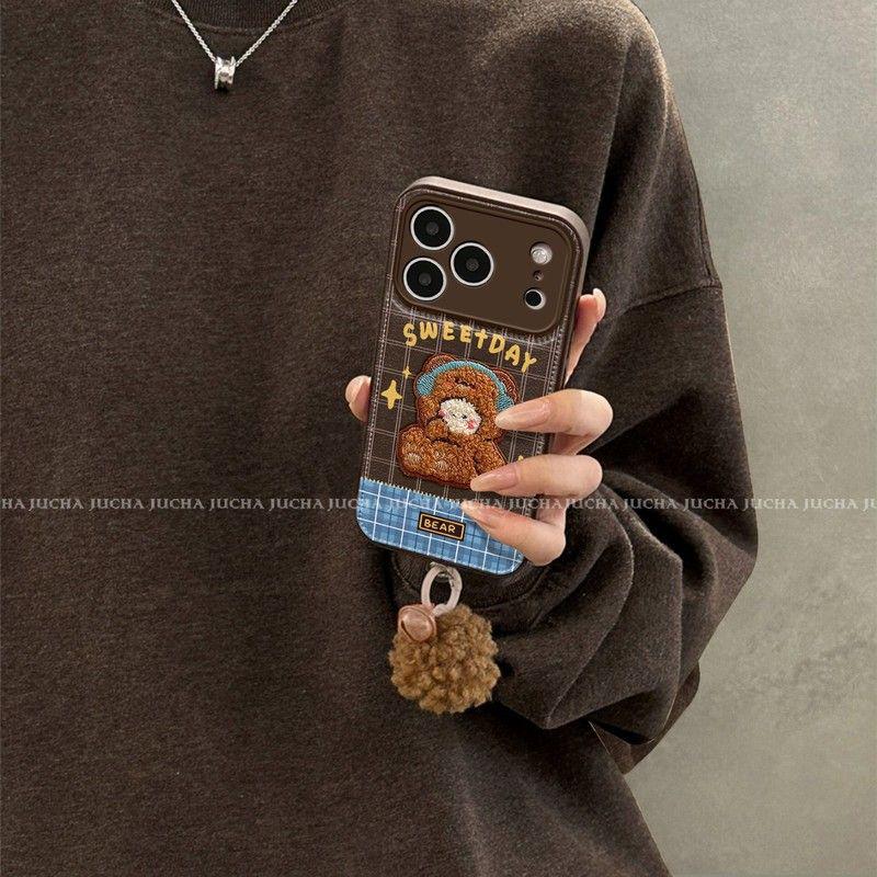 High-End Light Luxury iPhone 16 Pro Case with Plush Little Bear Pendant Design, Also Fits iPhone 17 and 15.