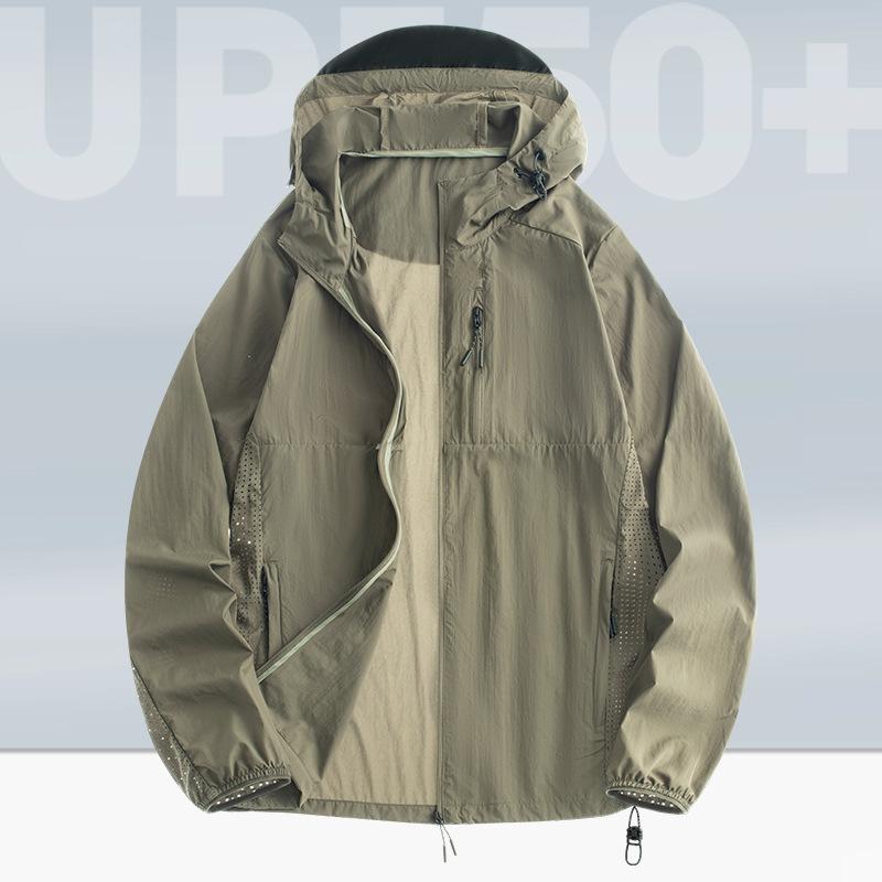 Haut Sonnenschutzjacke Herren Sommer UV Leichtgewicht Eisseide Kapuzenmantel Outdoor Reiten Angeln Windjacke