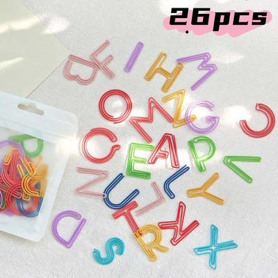 26pcs Kawaii Binder Clips Alphabet Paper Clips Bookmark Metal Photo Tickets Holder Hollow DIY Paper Clamps Office Supply
