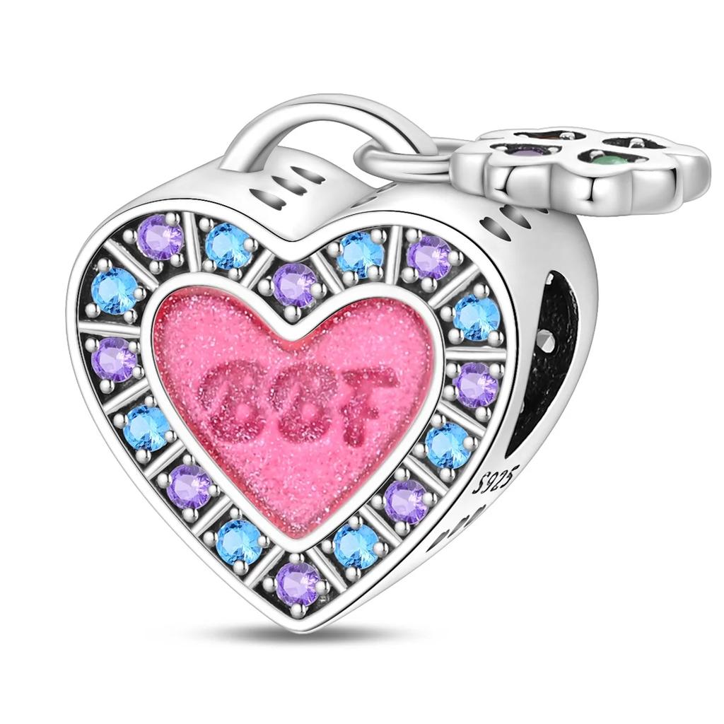 Copper Metal Sisters Friendship Series Pink Heart Charm Bead Component Forever Love Bead Components Compatible With Authentic Original Bracelet High
