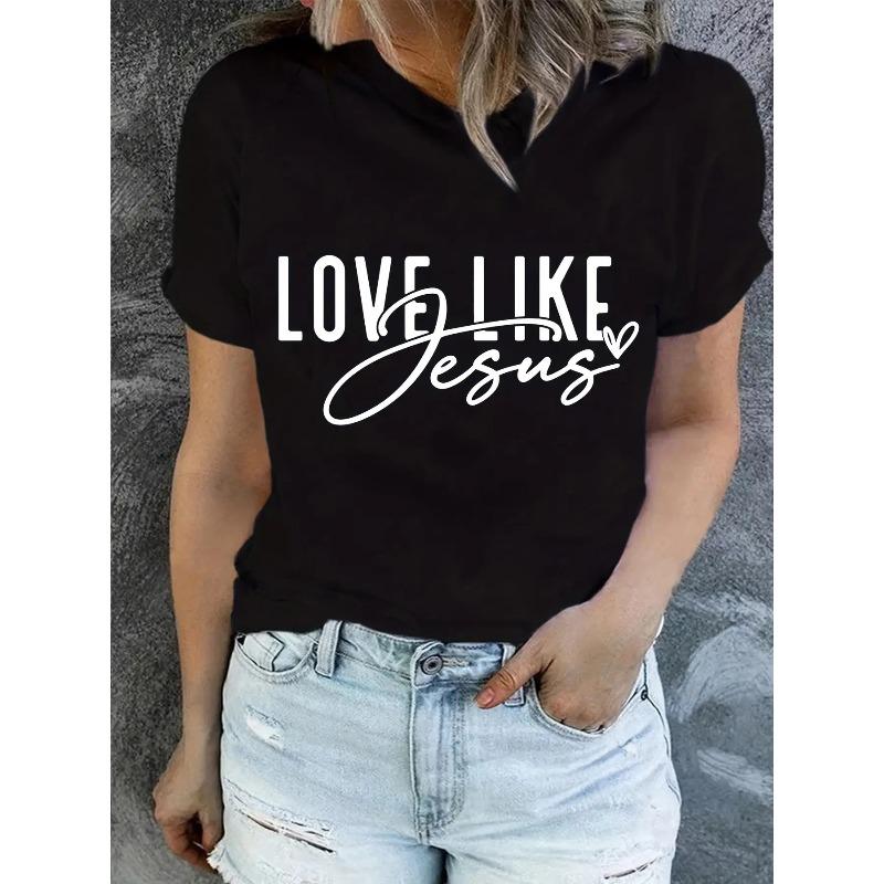 [Soft Stretch | Love Like Jesus] Soft Stretch Women's "Love Like Jesus" Faith T-Shirt | Medium Elastic Crew Neck Short
