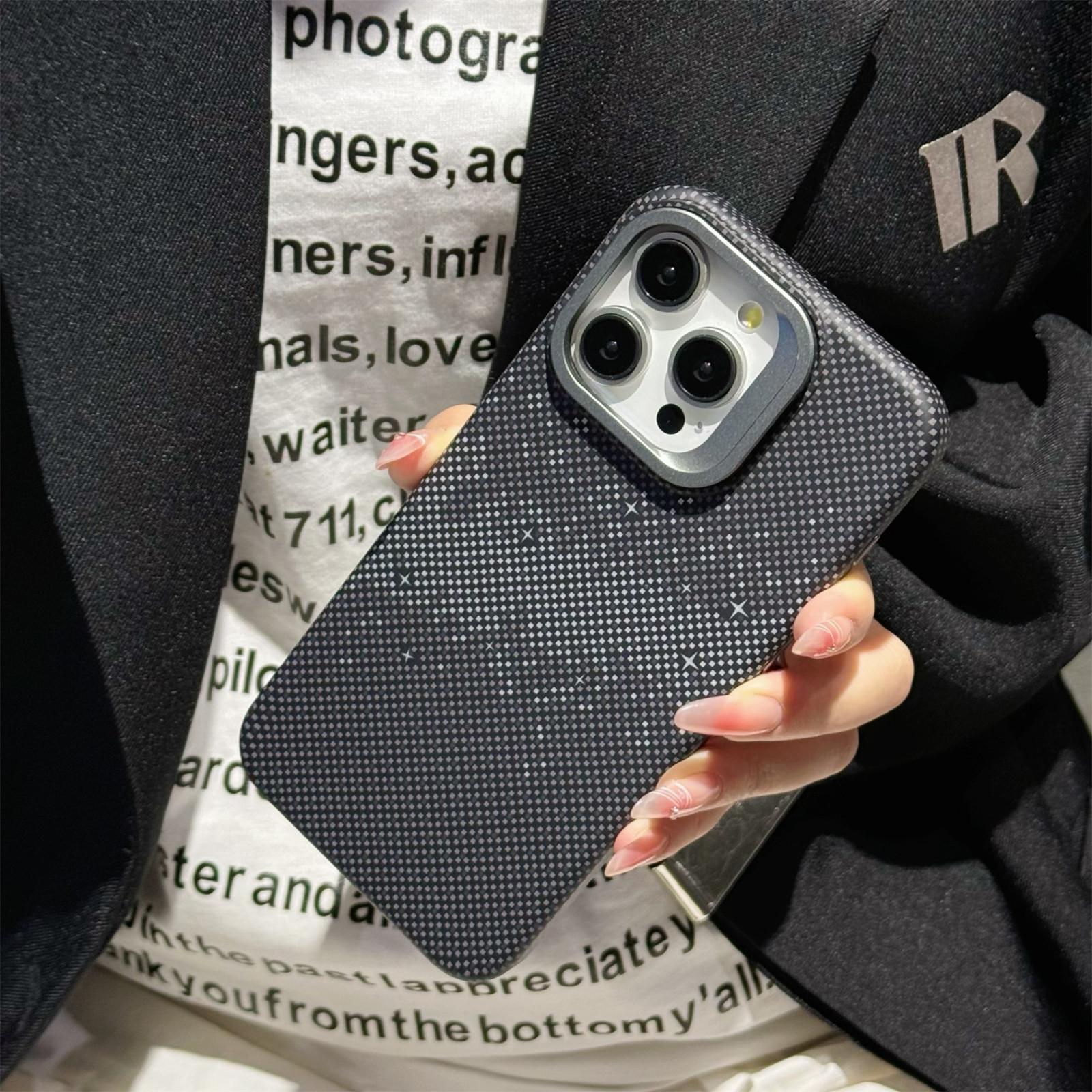

Magnetic Phone Case for iPhone 13 14 15 16 Pro Max Plus Kevlar Pattern Carbon Fiber Texture Matte Protective Cover Kickstand iPhone 13 Pro чорний