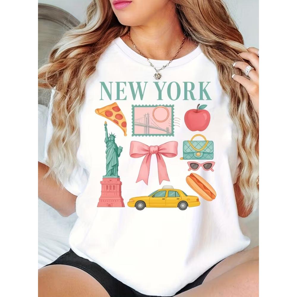 Cityscape Graphic T-Shirt Women’s Crew Neck Short Sleeve Switzerland Travel Print Soft Comfortable Top for Travel Wear
