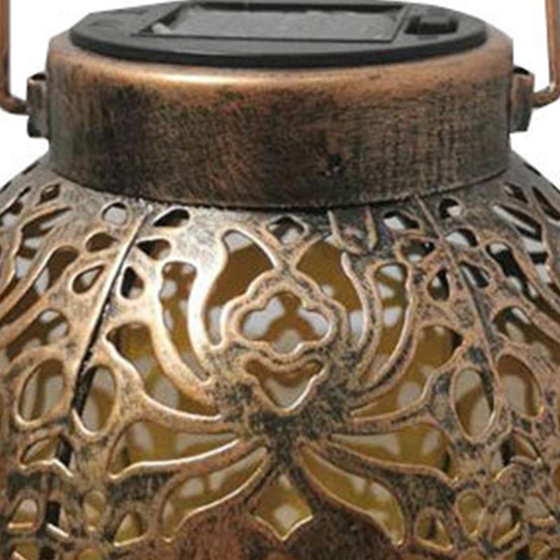 Iron Hollow Solar Lantern Portable Outdoor Solar Hanging Lantern for Garden Yard Patio Decor