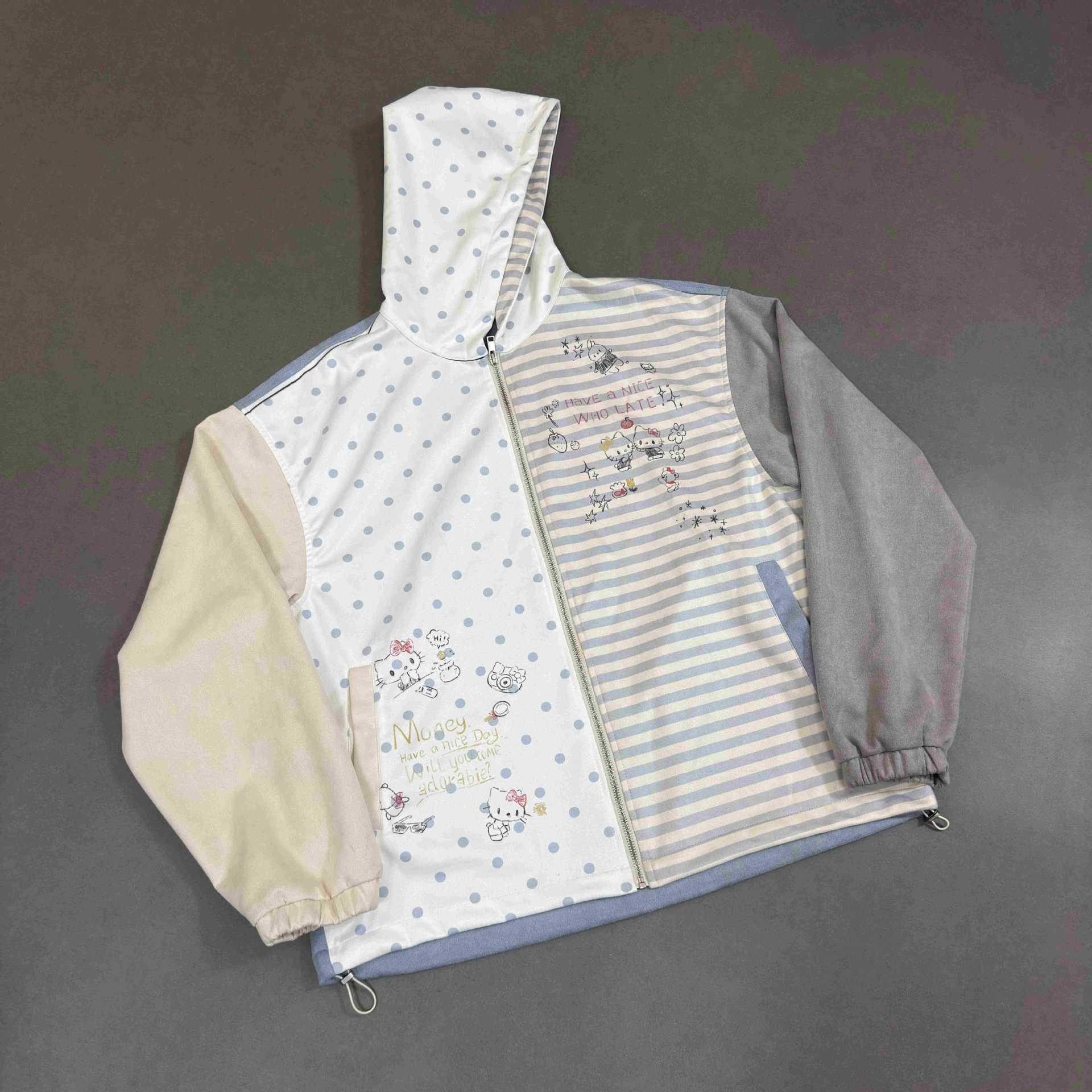 Unisex Color Block Patchwork Cat Hoodie - Spring/Autumn Loose Fit Cardigan Jacket 2XL