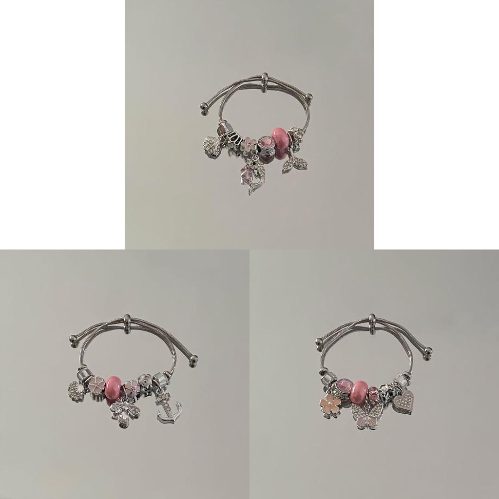 Sweet Cool Princess Style Pink Butterfly Pendant Bracelet With Rhinestones For Women