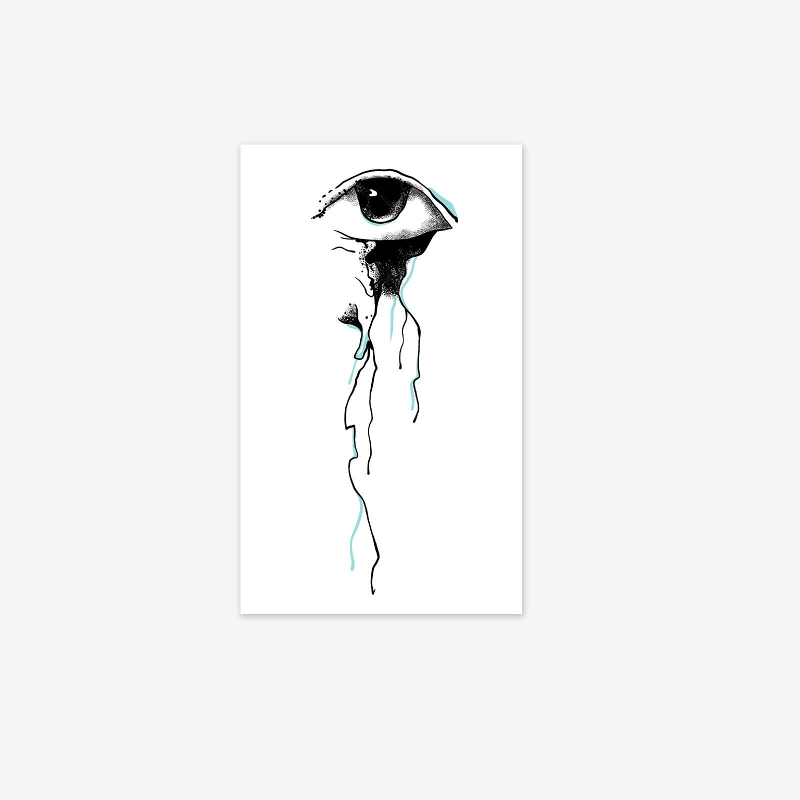 

Dark Mourning Tearful Eye Tattoo Sticker Ink Sketch Style Niche Emotional Sense Forearm Arm Waterproof Sticker 11*18CM