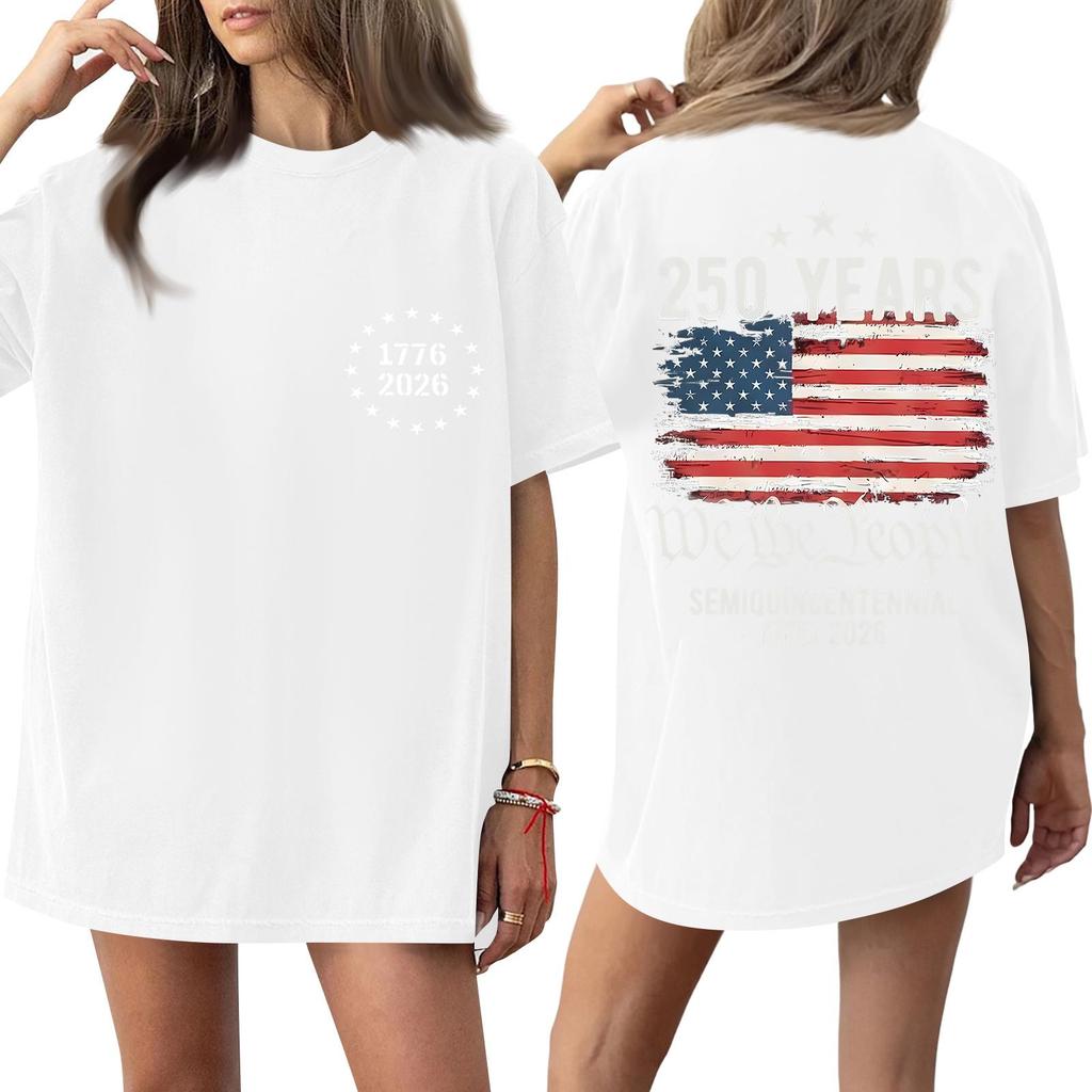 Women's Fashionable Casual Short-Sleeve Round Neck Printed T-Shirt For The 250th Anniversary Of The Founding Of The United States