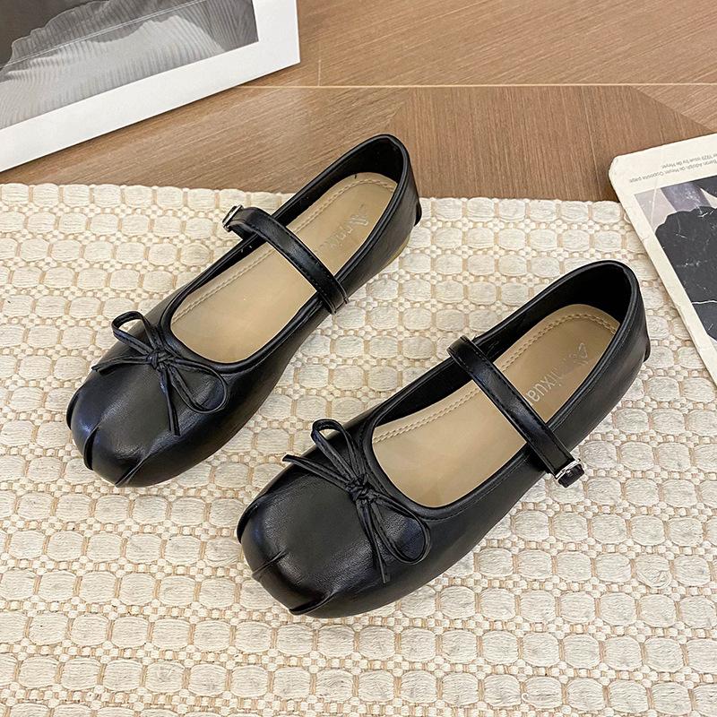 Korean version of square head bow Mary Jane shoes women's 2025 spring new versatile light mouth single shoes soft sole comfortable ladyshoes