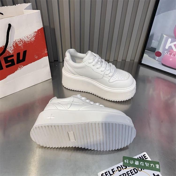 2025 New Thick-soled Leather Ge Classic Little White Shoes Women's Height Increase and Thinness Lace-up Casual Board Shoes Lightweight Single Sho