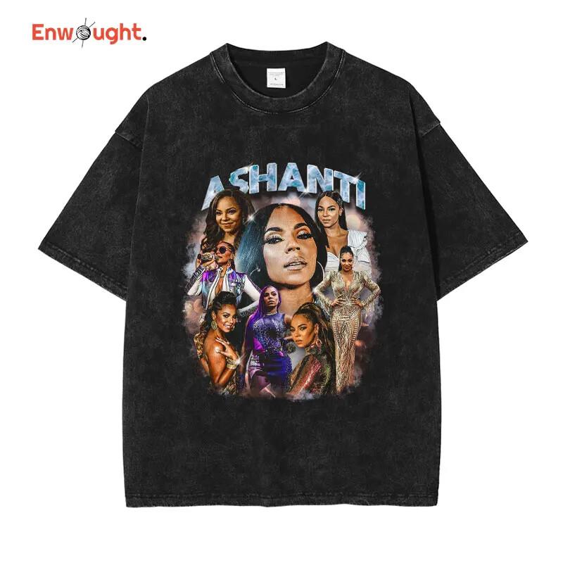 

Ashanti T Shirt Female Model Actors Douglas Print Top Tees Vintage Washed Short Unisex T-Shirt XXL