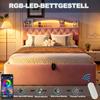 Upholstered bed 140 x 200 cm, hydraulic storage, velvet cover, LED headboard light, USB & USB-C charging, headboard storage, metal bed base, pink