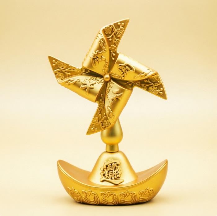 Yuanbao Windmill Spinner: Metal Craft Water-Activated Sound and Decompression Desktop Ornament