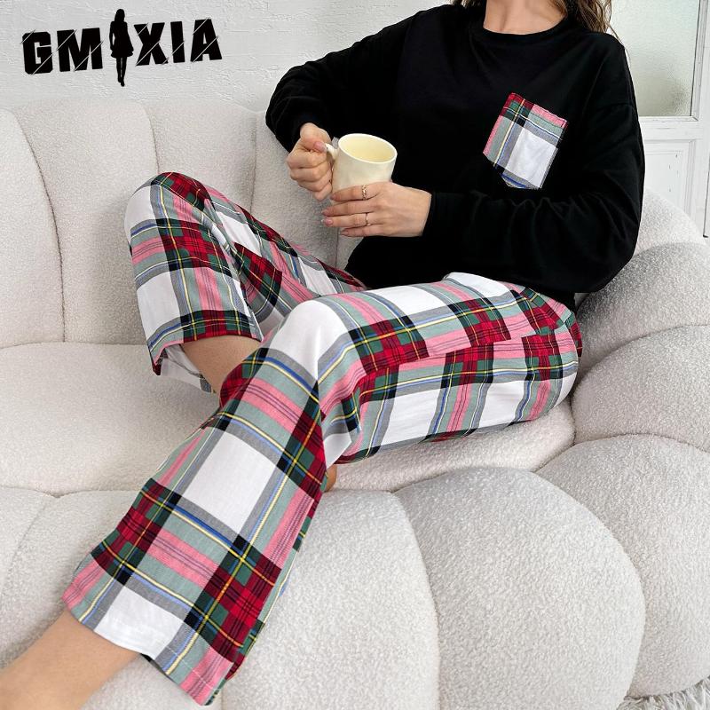GMXIA Women's Pajamas Winter Long-sleeved Trousers Two-piece Homewear