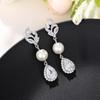 925 Sterling Silver Elegant Women Wedding Earrings Cubic Zircon Pearl Long Hanging Earrings New Fashion Jewelry Gifts