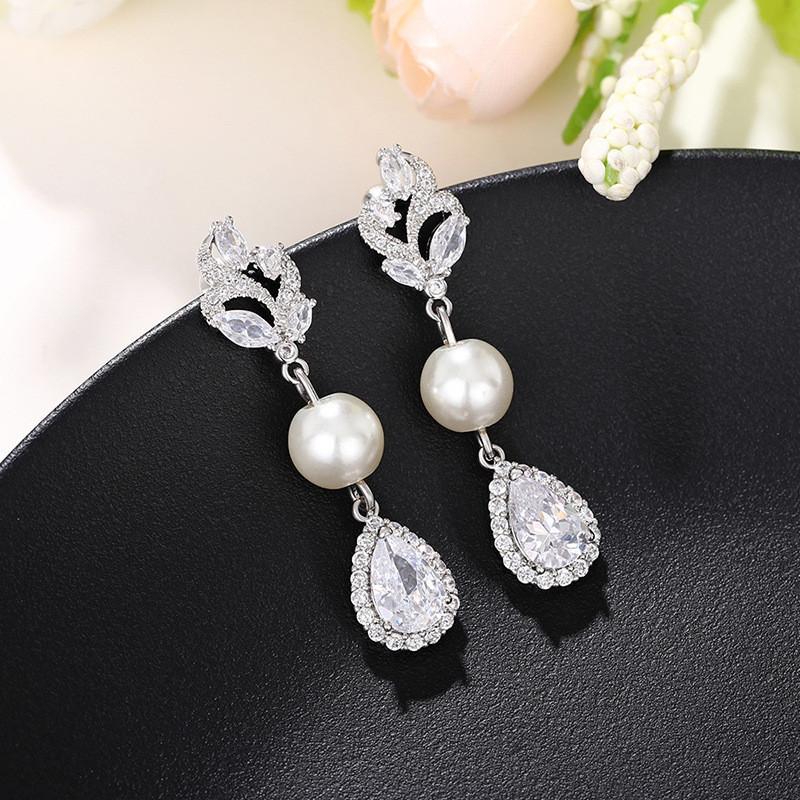 925 Sterling Silver Elegant Women Wedding Earrings Cubic Zircon Pearl Long Hanging Earrings New Fashion Jewelry Gifts