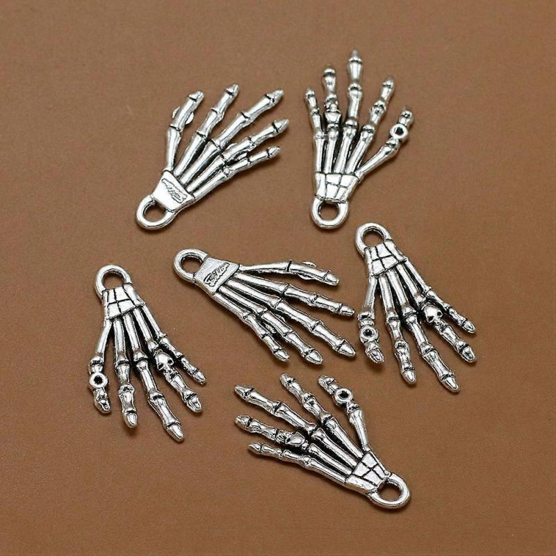 Alloy Pendant Charm Necklace Charms For Jewelry Making Skeleton Hand Shape Antique Silver 10Pcs