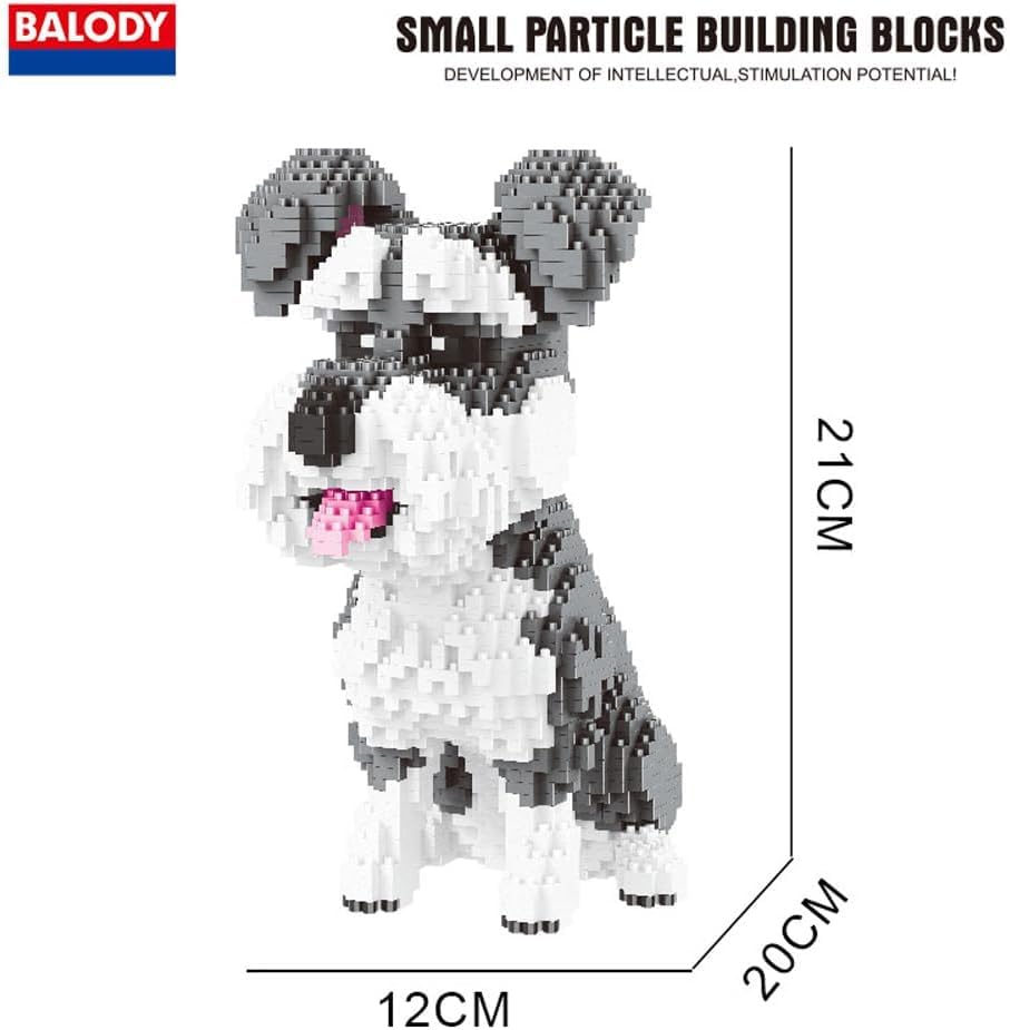 SeaRain Building Blocks - Dog, Animal Mini Blocks, Kids DIY Gift, Assembly, Present (Schnauzer)
