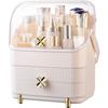 3 Tiers Makeup Organizer Holder Cosmetic Storage Box with Dust Free Cover Portable Handle 2 Rroomy Drawers
