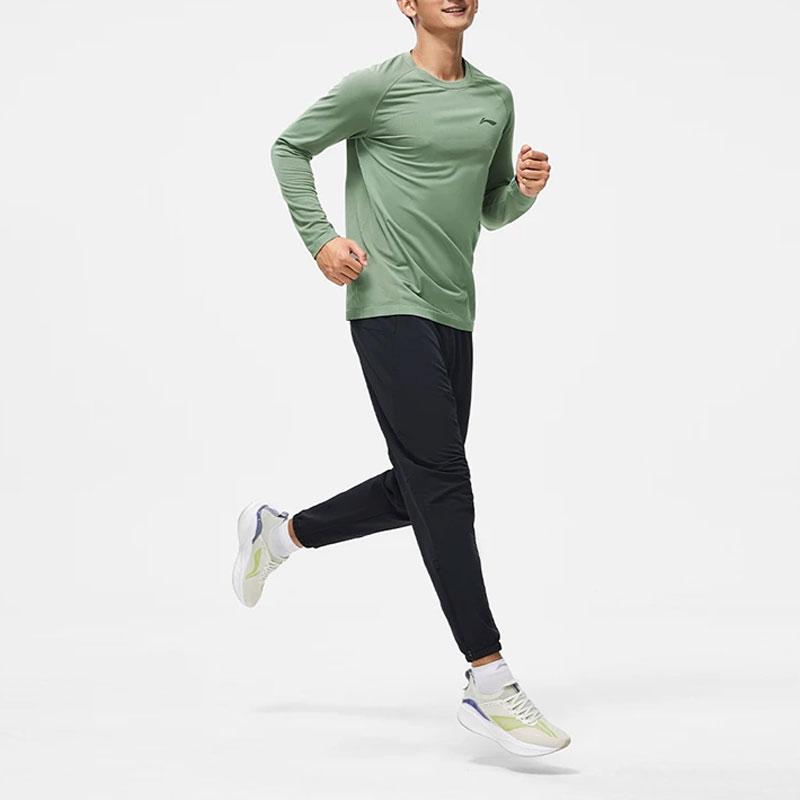 Li Ning Running Series Solid Color Logo Warm Long Sleeve Puff Sleeve T-Shirt Men Tops Gray-Green ATLT077-2