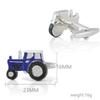 Blue Tractor Baked Enamel Metal Cufflinks Men's French Shirt