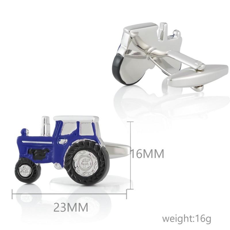 Blue Tractor Baked Enamel Metal Cufflinks Men's French Shirt