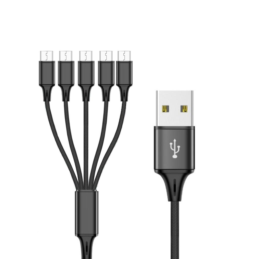 1 In 3/4/5 Out USB To Micro USB Charging Cable Nylon Braide Power Supply Cord Support Quick Charge for Phone Tablets
