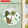 2D Flat 20*20cm1pc St. Patrick's Day Old Elf Dwarf In green&Four-leaf Grass Patterns Lucky Wooden Hanging Decoration, Front Door Vintage Welcome Plaqu