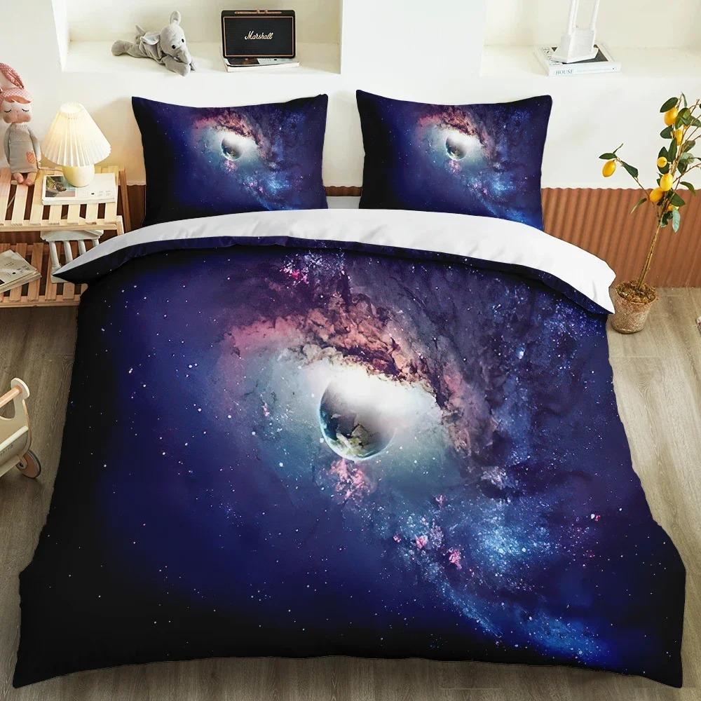 Galaxy Universe King Queen Duvet Cover Planet Outer Space Bedding Set Solar System Comforter Cover Sky Polyester Quilt Cover