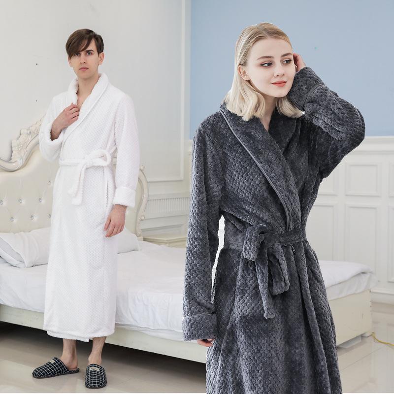 Women's and Men's Thick Flannel Morning Robe for Autumn/Winter Home Wear