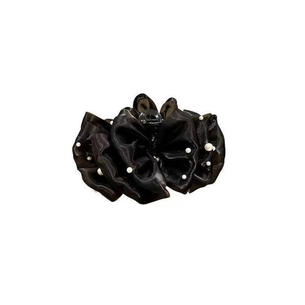 Large Bow Bow Hair Claw Bubble Mesh Pearl Shark Gripper Elegant Hair Clip Women
