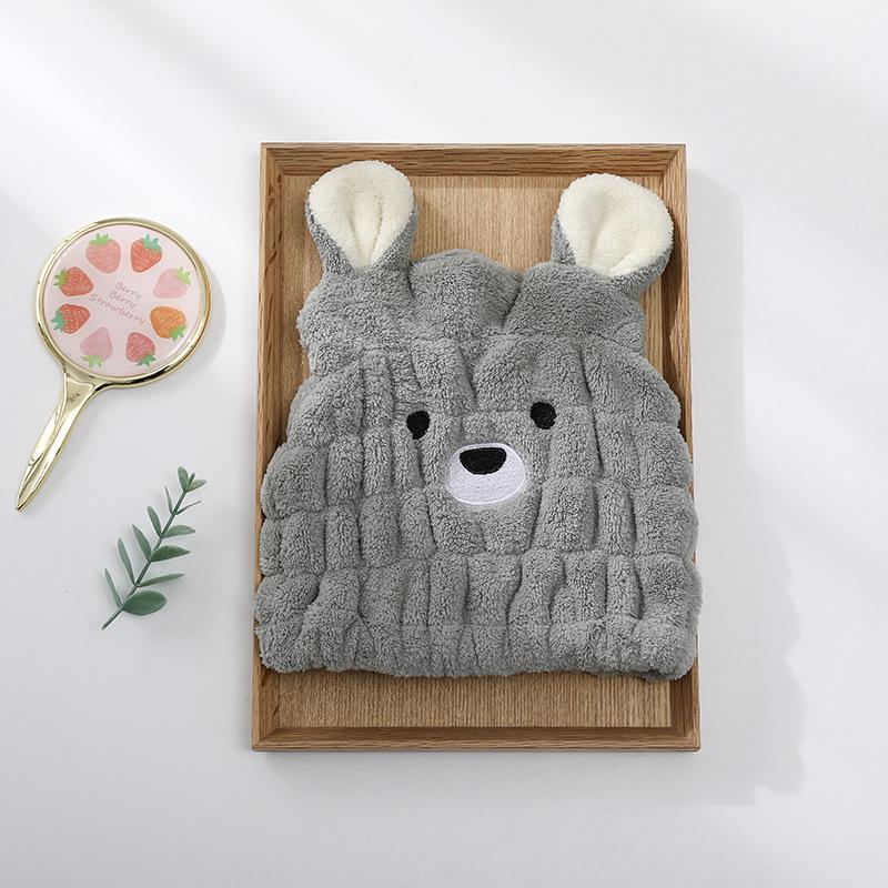 

Коралловая бархатная шапка для сухих волос, женская на присоске, детская шапка с мультяшным медведем, милая шапка для сухих волос 25*21CM светло-серый