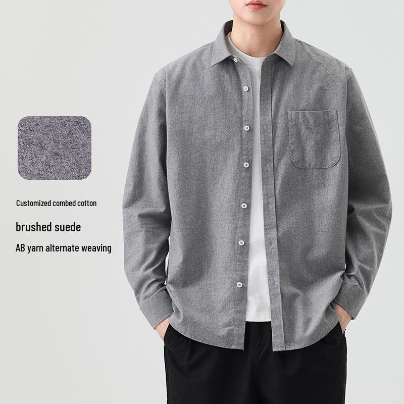 Herren Einfarbig Langarm Flanellhemd - Lässig Reine Baumwolle für Herbst und Winter