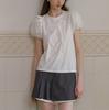 ISLOVE Unique Super Good-looking Fungus Lace Bow Top White Organza Bubble Sleeve T-shirt Women's Summer