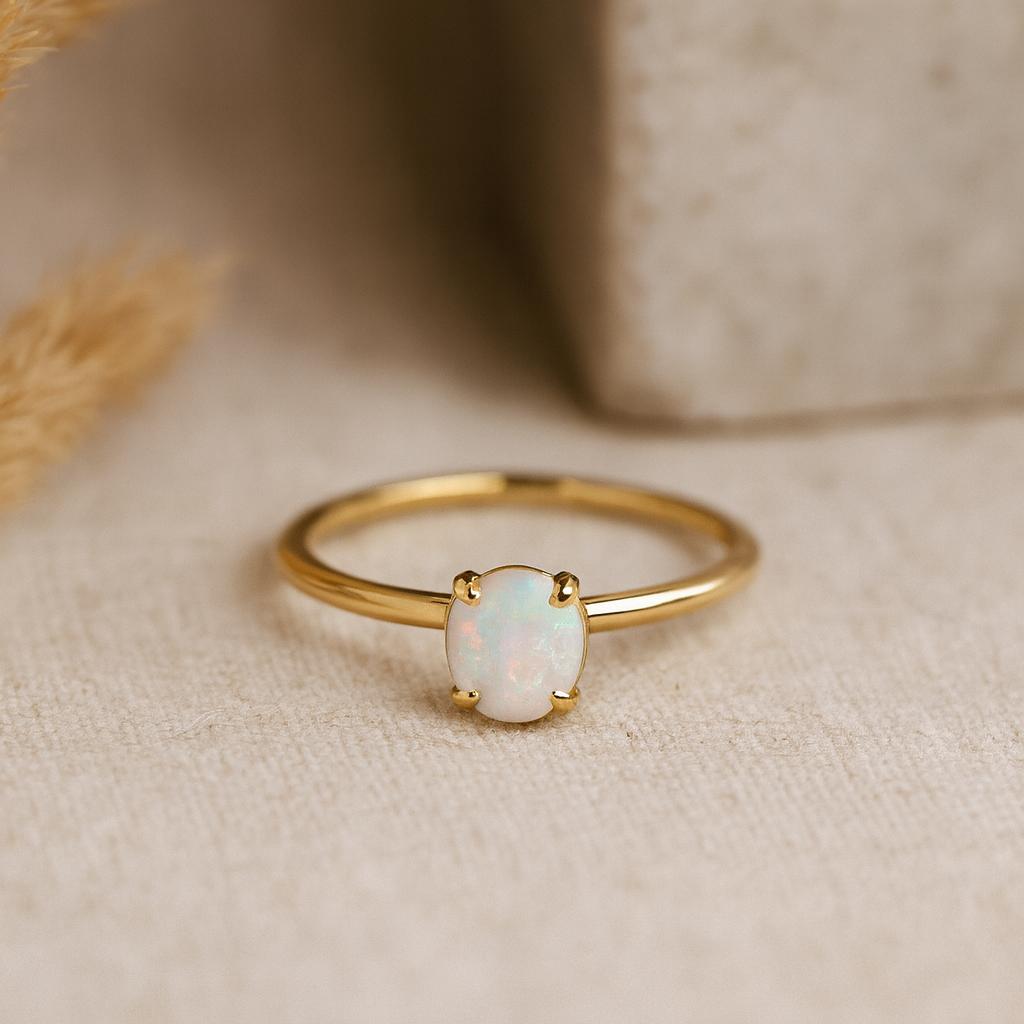 

Свадебные украшения с огненным опалом, Минималистичное кольцо-солитер, Серебро с покрытием из желтого золота, Простой подарок на день рождения для нее Q розовый