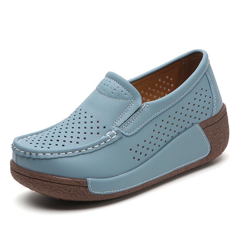 Women Genuine Leather Platform Shoes Winter Plush Walking Shoes 5cm High Wedges Heels Shoes Elegant Warm Mother Shoes