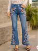 Autumn 2025 Intellectual Style Micro-Flare Mid-Waist Embroidered Denim Jeans