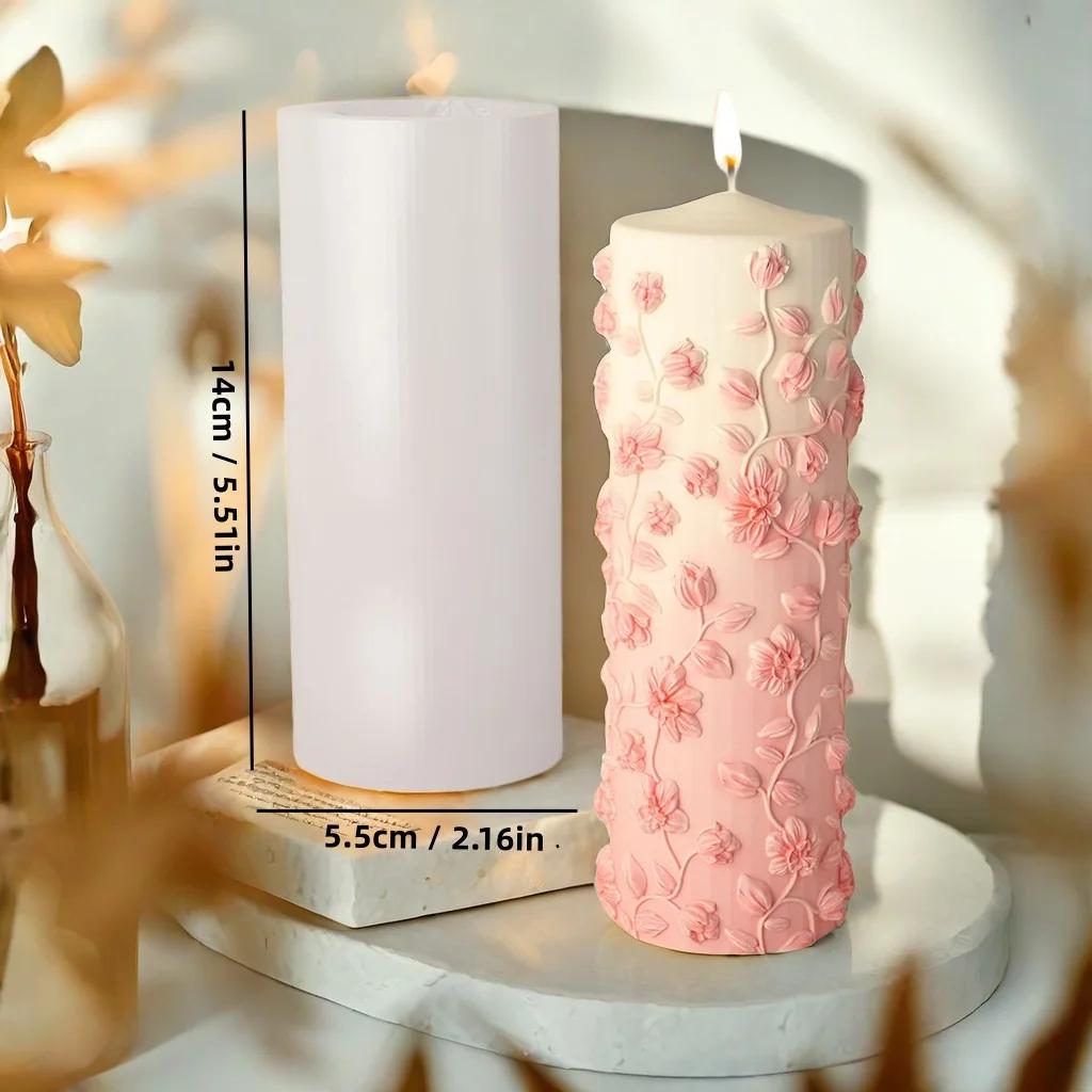 

Floral Vine Relief Taper Candle Mold DIY Cylinder Gypsum Silicone Mould Soap Making Tool Wedding Decor Candlelight Dinner Gifts